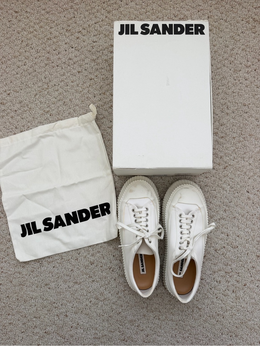 Jil Sander Men’s White Low-Top Canvas Sneakers